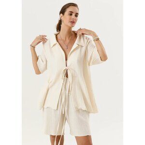 NWT Nothing Fits But, Muslin Nursing Top & Shorts Set, Eggshell White, Size S/M